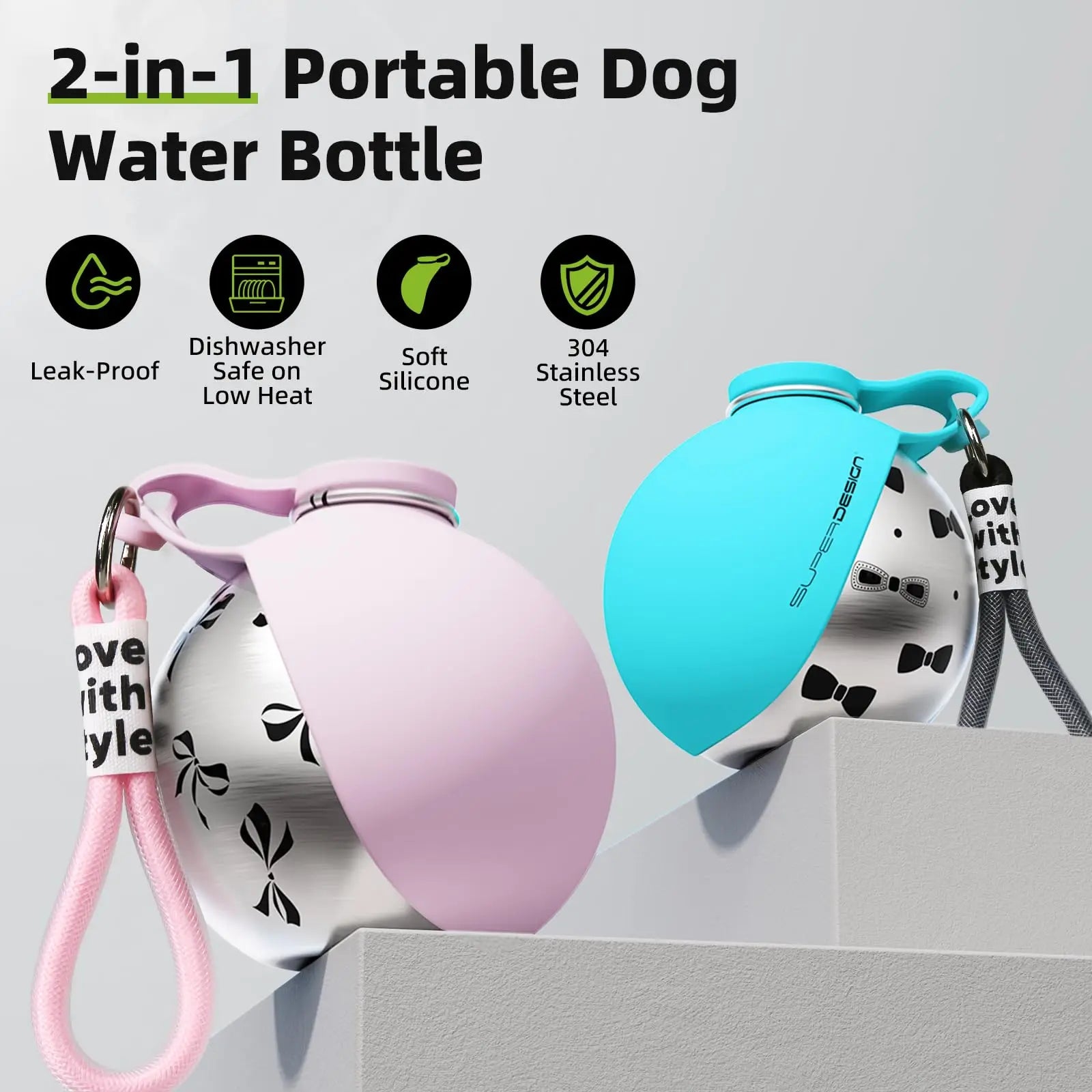 Klavon™ AquaGo 2-in-1 Portable Dog Water Bottle 285 ml