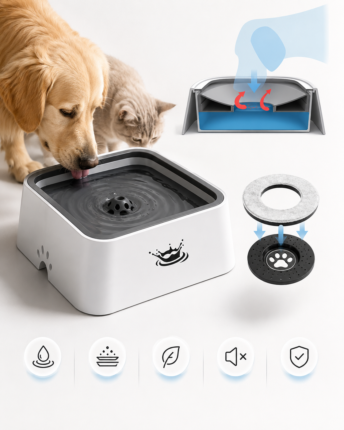 Klavon™ Zero Splash Water Bowl – Clean & Filtered 2L